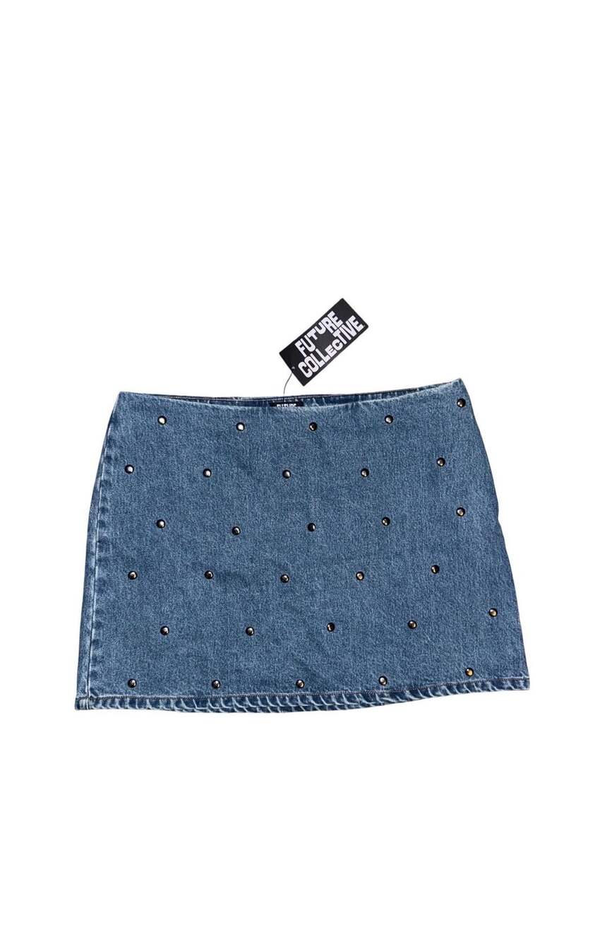 Future Collective Denim Skirt Size 10 Studded Blue Mini